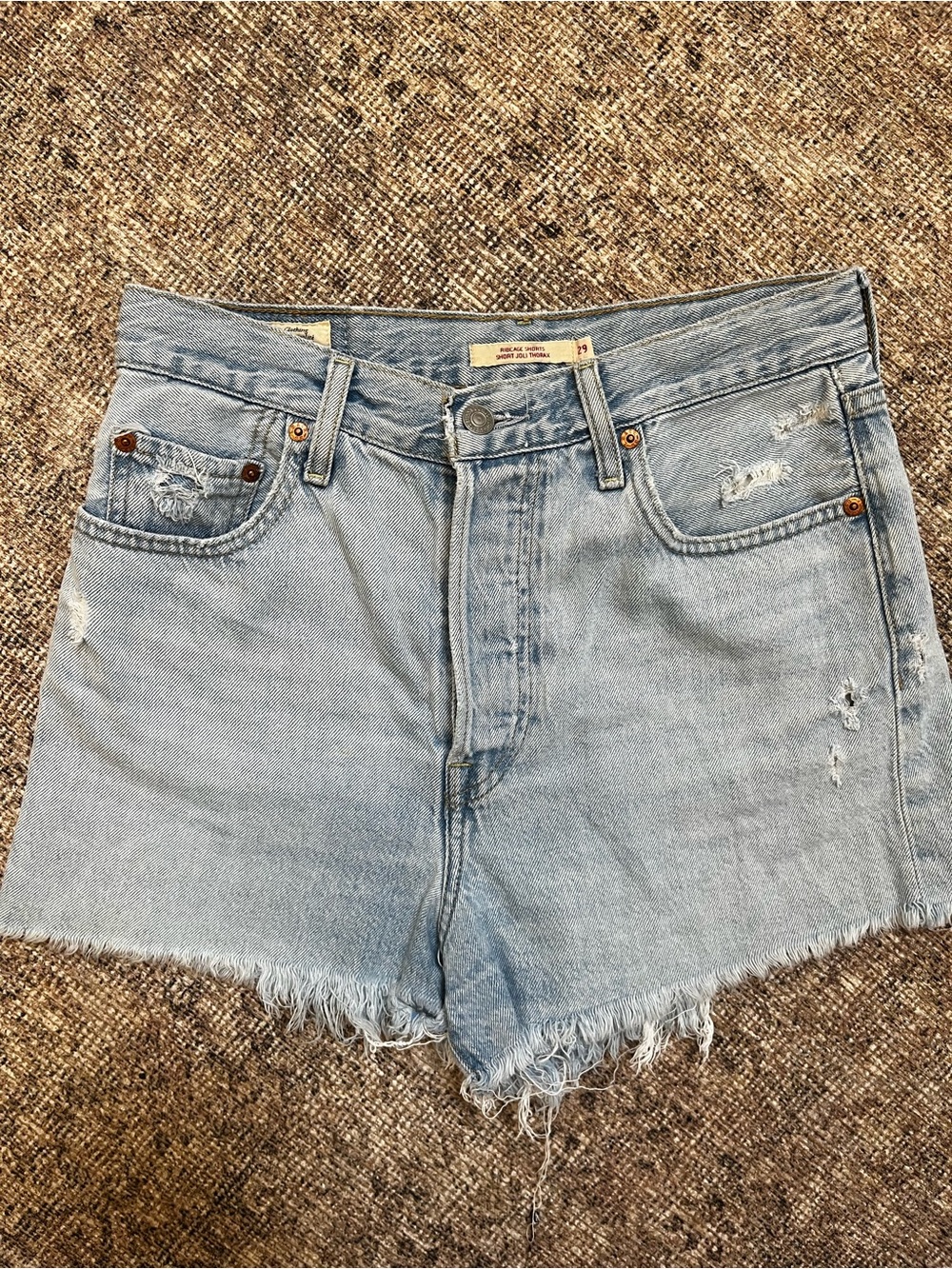 Levi's Light Blue Frayed Hem Ribcage Denim Button Fly Shorts 29